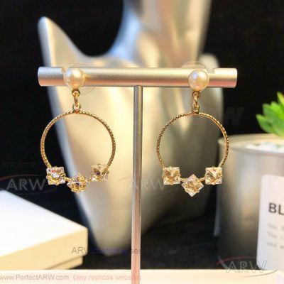 AAA Fake Celine Yellow Gold Circle And Diamonds Earrings